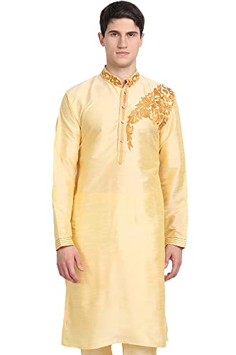 SKAVIJ Men's Art Silk Kurta Top Indian Wedding Casual Long Shirt Festive Party Wear Dress