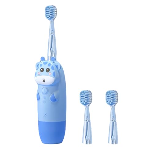 DOITOOL Cepillo de Dientes Eléctrico Sónico para 4 Piezas Mango Azul de Dibujo Animado, Cerdas Suaves sin Pilas, Kit Infantil Luz LED Multicolor para Cuidado Dental Infantil