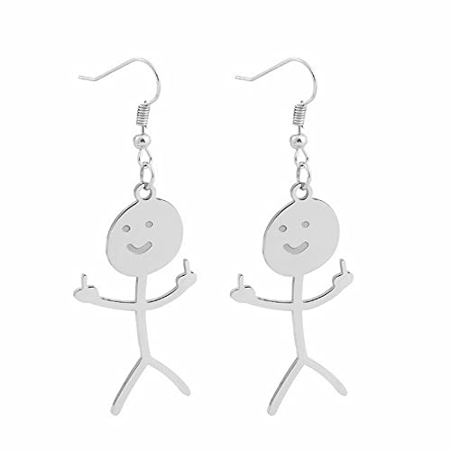 Pingyongchang Cool Funny Doodle Middle Finger Earrings Cute Handmade Face Dangle Drop Earrings for Women Men Friendship Personalized Jewelry Best Friend Gift