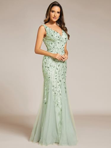 Image of Ever-Pretty Women's Sequin Formal Dress Double V-Neck Sleeveless Mermaid Long Evening Prom Dresses 07886