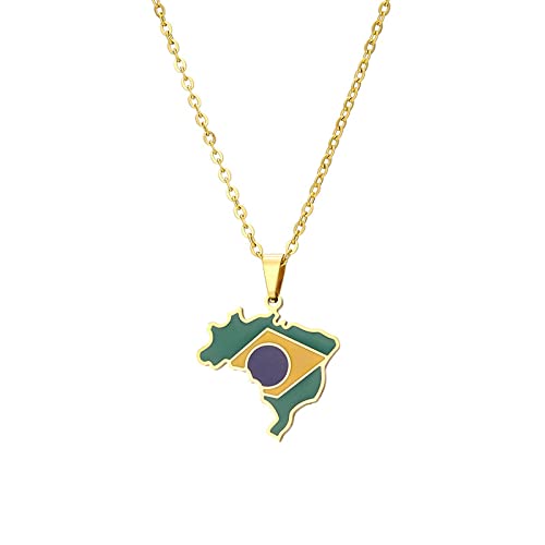 YUANYIRAN Collier avec Pendentif Carte du Brésil - Géométrie De La Carte Goutte À Goutte Style Ethnique Chaîne De Clavicule De Couple Unisexe Drapeau Patriotique Hip Hop Charme Bijoux pour Cadeau