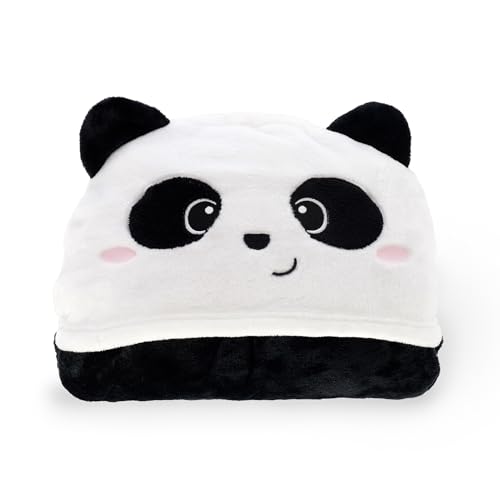 LEGAMI - Couverture à Capuche Cosy Hugs! Thème Panda, avec Poches Chauffe-Mains et Capuche, Couverture en Polyester, Fermeture à Bouton, 150 x 125 cm, Noir