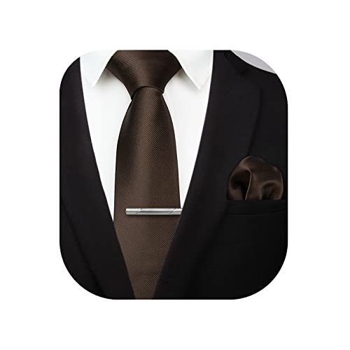 HISDERN Corbata de boda Marrón asargada Hombres clasico Corbata & Plaza de bolsillo Conjunto de cli