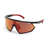 adidas Sport- Sonnenbrille für Herren SP0001-Maske-Form, Farbe glänzendes Schwarz, Gläsern farbe Roviex verspiegelt,mit zweiter Wechsellinse Farbe orange, .