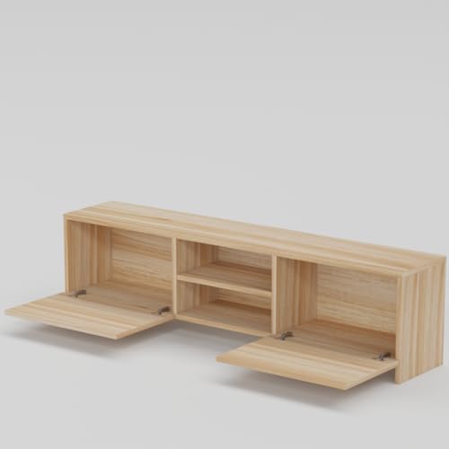 Image of Modern Living Room TV Stand with Open Display Compartment, Dual Side Storage Units, and Clean Contemporary Design for Home Decor | Assembly-DIY | Color-Asian Light