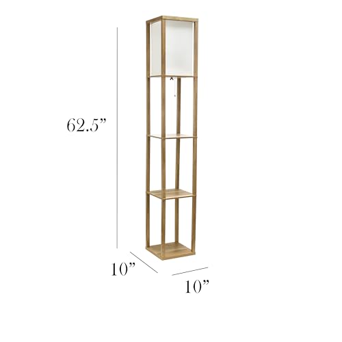 Simple Designs LF1038-WOD 62.5" Modern 3 Tier Standing Floor Lamp Etagere Organizer Storage Shelf with Linen Shade for Home Décor, Living Room, Bedroom, Office, Light Burnt Oak by Simple Designs - Image 4
