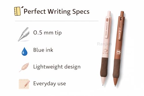 Image of Coffee Theme Gel Pens Set of 5 | 0.5mm Fine Tip Blue Ink Pens | Soft Grip Smooth Writing Pens | Aesthetic Cute Stationery for Students, Office, Journaling & Gifts