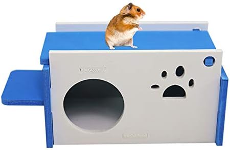 Animal Cages Hamster Cage Paw Decor Small Animal Hideout House with Ladder for Squirrel(Dark Blue)