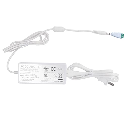 Litever Power Supply, LED Transformer, White, 12VDC 3 Amps,110VAC to 12V DC, Max Output 3A, 36W. Standard 110VAC US Input Plug, 5.5mm x2.1mm Output Connector, for LED Light Strip and More
