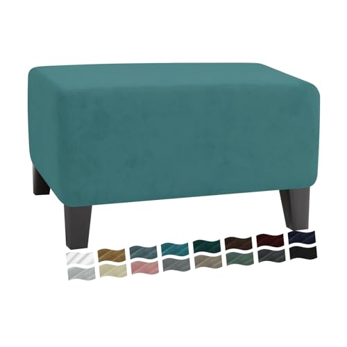 MAXIJIN Velvet Ottoman Slipcover Stretch Square Rectangle Footstool Slipcover Folding Storage Ottoman Covers for Living Room with Elastic Bottom (Ottoman Large, Peacock Blue)