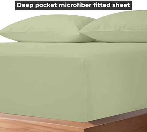 Image of Royale Linens Fitted Sheet Queen - Ultra Soft 1800 Brushed Microfiber - Hotel Luxury Bottom Sheets - Wrinkle Free & Fade Resistant - Deep Pocket Fitted Sheet Only (Queen, Sage Green)