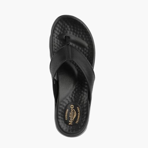 Image of Medifeet Broad Strap Cushioned Leather Slippers for Women