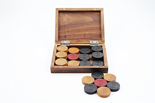 Image of Synco Premia Carrom Board Coins Come in sheesham Box Wooden Carrom Coins 24(11 Brown + 11 Black + 2 Red)