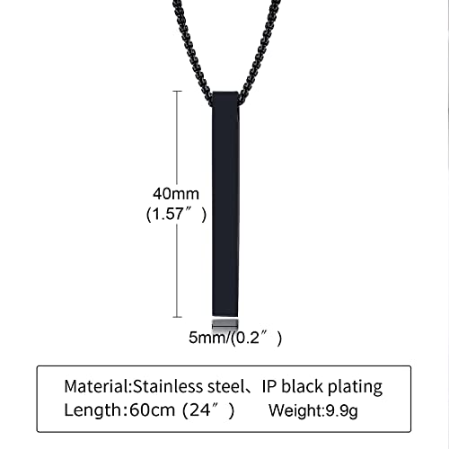 Vnox Customized Bar Necklace Black - Custom Name Engravable Necklace 4-Sided Vertical 3D Bar Necklace Pendant Friendship For Women Girls Bestfriend,16 Inches #TOP5