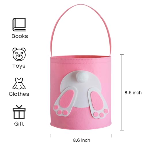 Image of Bunny Easter Basket, 8.5 Inch Cylindrical Felt Bag for Easter Egg Hunts Party Favor