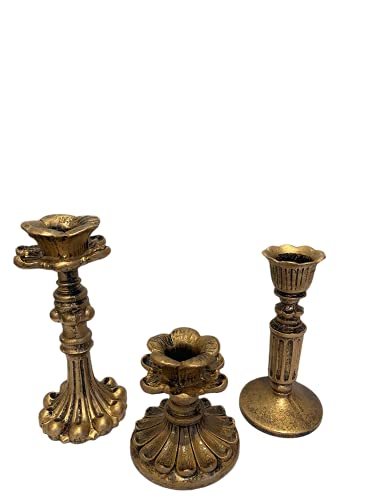 Kolnlala French Nostalgic Floral Resin Candle Holder Antique Bronze/Furniture Decoration/Retro Ornaments Candlestick(B Set Of 3) #TOP6