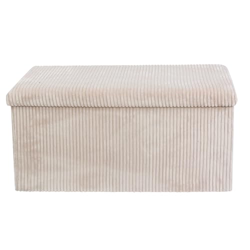 DANIEL JAMES Housewares Caja de almacenamiento otomana plegable - Reposapiés acolchado grande o baúl de almacenamiento con tapa para dormitorio, pasillo, sala de estar - Pana, beige DANIEL JAMES Housewares Caja de almacenamiento otomana plegable - Reposapiés acolchado grande o baúl de almacenamiento con tapa para dormitorio, pasillo, sala de estar - Pana, beige