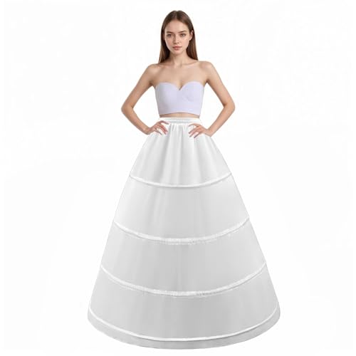 Women's Petticoat 4 Hoop Skirt A Line Crinoline Floor Length Underskirt for Wedding Dress Ball Gown Slips Skirt Bridal Dress Petticoats