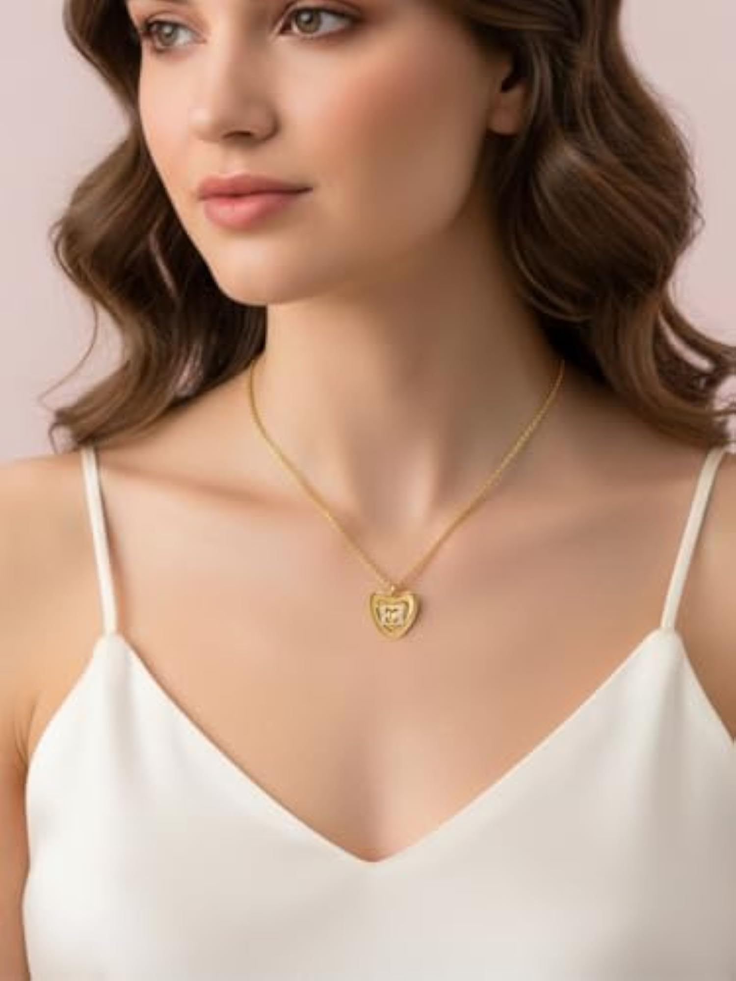 Women's Adjustable Gold Plated Mina Heart Logo Necklace, Gift for Her