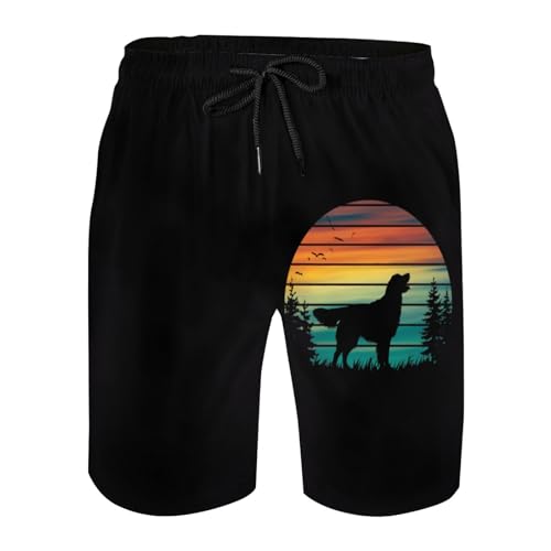 Retro Golden Retriever Mens Swim Trunks Quick Dry Board Shorts with Mesh Lining