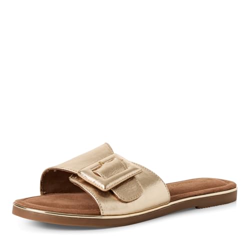 MARCO TOZZI Damen Pantoletten aus Leder mit Schnalle, Gold (Gold), 39 EU