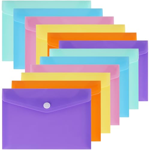 Enveloppes en plastique transparentes 23,9x17 cm avec bouton pression | Lot de 10