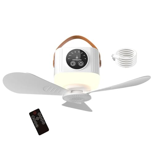 Ventilador de techo iluminado con ventilador de techo de campamento remoto con luz | Ventilador de techo pequeño iluminado con control remoto 3600mAh,Dispositivo de enfriamiento recargable USB con tem