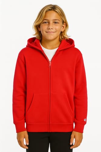 Champion Boys Zip Front Fleece Hoodie Sweatshirt for Kids, Lychee Red, Medium - image 2