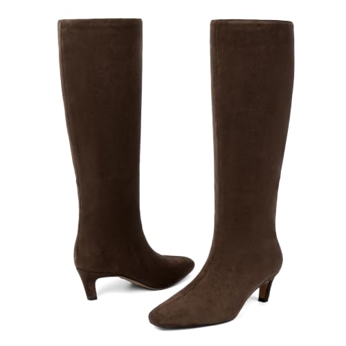 Image of Modatope Knee High Boots Women Square Toe Kitten Heel Tall Boots