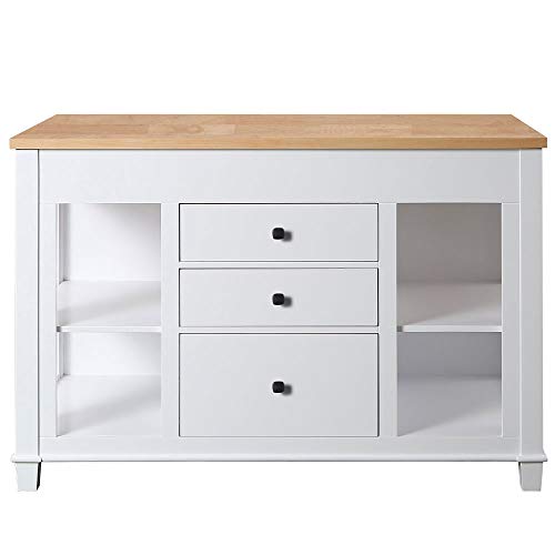 Design Element Kd-01-W Medley 54" Wide Butcherblock Farm House Kitchen Island With Extendable Dinning Table In White-No Assembly Needed #TOP3