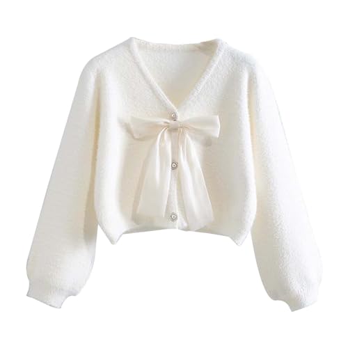 Women's Sweater 2024 Fall Winter Women's Winter Loose Bow Knit Short Mink Velvet Coat Pullover Sweater