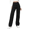 Women's Denim Jeans Baggy Straight Leg High Waist Jean Tummy Control Streetwear Pants Ladies Trousers with Pocket Black