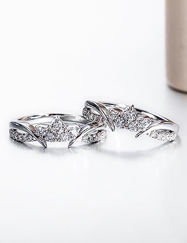 CannyCat Vine Moissanite Ring Enhancers 2 pieces Wrap Guard for Moissanite Engagement Anniversary Ring Platinum-Plated Silver Curved Eternity Wedding Bands for Women Stacking Rings2