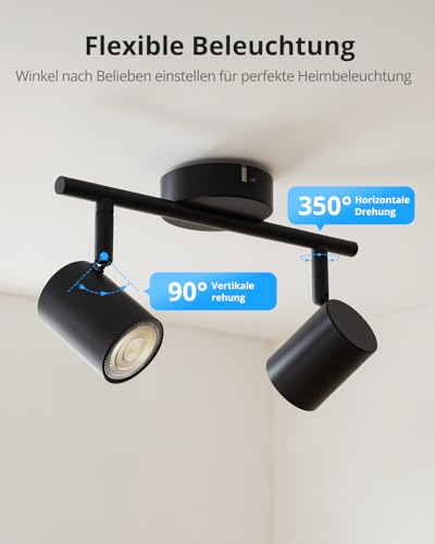 Gr4tec Deckenstrahler LED 2 Flammig, Modern Deckenlampe Strahler Schwenkbar, Metall Deckenleuchte GU10, Wandstrahler Schwarz für Küche Flur Büro Schlafzimmer (Ohne Leuchtmittel)