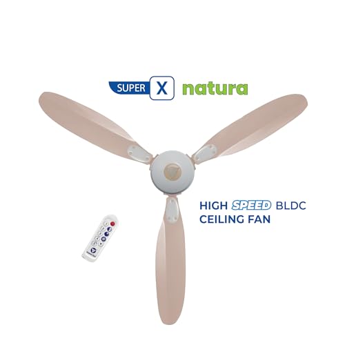 Image of Superfan SuperX1 Natura 1200mm (48 Inch) BLDC Ceiling Fan with Remote Control | BEE 5 Star Energy Efficient High Speed Ceiling Fan for Home | 230 CMM Air Delivery | 5 Year Warranty (Beige)