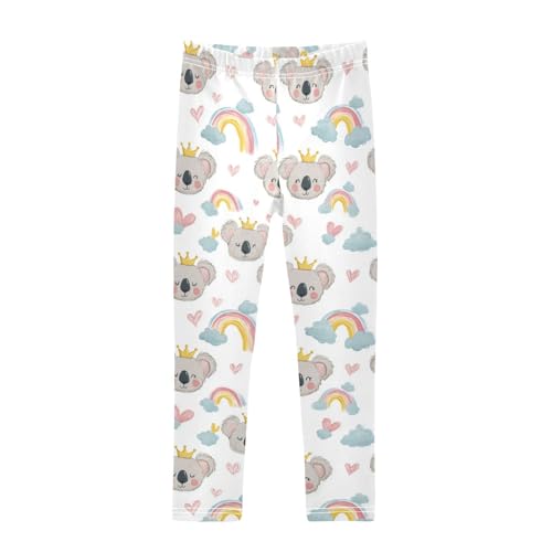 Girls Leggings Rainbow Crown Koala Kids Ankle Length Leggings Pants Athletic Yoga Pants Toddler Tights Trousers 4T