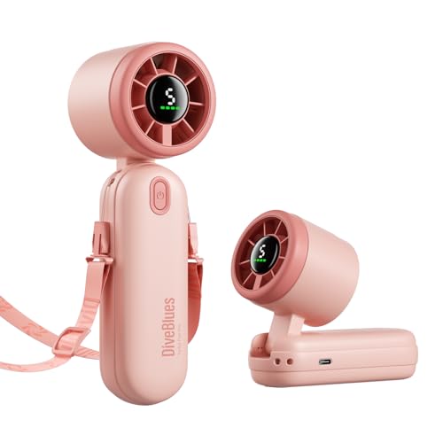 Image of Diveblues Mini Handheld Fan, 30ft /s Portable Turbo Fan [12H Max Cooling], 4000mAh Personal Fan with LED Display, 3-in-1 Hand Held /Neck /Desk Fan for Travel, Cruise, Disney Essentials