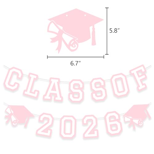 Image of Class of 2026 Graduation Banner University College Grad Garlands Decoration Party Supplies High School Colors Pink