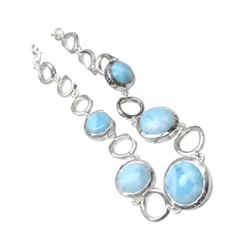 Natural Dominican Larimar 925 Solid Sterling Silver Bracelets 7'