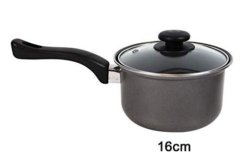 Non Stick Saucepan Set of 3 Premium Kitchen Cooking Graphite Saute Pans with Glass Lids Inner Coated 3 Sizes 16cm, 18cm & 20cm Everyday Cooking Essential - Image 5