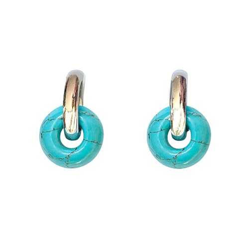 ASTER ALHELÍ - Pendientes Aros Mujer Chapados en Oro con Piedras Naturales - Pendientes Aros Dorados Mujer Piedras Semipreciosas - Perfectos para Regalo Original (Turquesa, Chapado en oro)