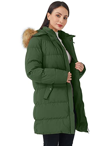 WenVen Women's Winter Thicken Puffer Coat with Fur Removable Hood (Army Green,M)