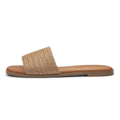Image of Athlefit Flat Sandals Women Dressy Square Toe Raffia Summer Slide Sandals