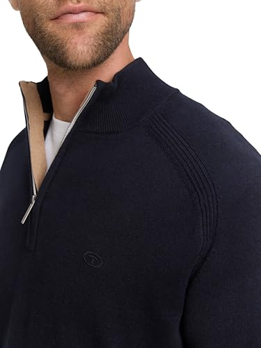 Tom Tailor Herren 1047569 Troyer Strickpullover Mit Logo-Stickerei, 13160 - Knitted Navy Melange, XL EU – Ansicht 5
