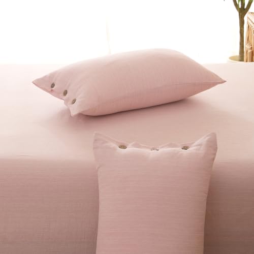 Image of Story@Home Linen King Size Bedsheet Cotton Textured Flat Sheet with 2 Pillow Covers Super Soft Bed Sheet for King Size Bed | 300 TC Solid Pattern | 250 x 270 cm | Blush Pink