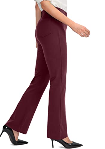 Rammus 28"/30"/32"/34" Women's Yoga Dress Pants Stretch Work Business Casual Slacks For Women Bootcut Office Trousers With 4 Pockets Dark Red #TOP1