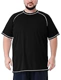 Mens Big and Tall Swim Shirt Sun Protection UPF 50+ Rash Gard Quick Dry T-Shirt Black
