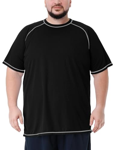 Mens Big and Tall Swim Shirt Sun Protection UPF 50+ Rash Gard Quick Dry T-Shirt Black