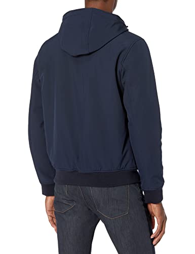 Tommy Hilfiger Men's Soft Shell Fashion Bomber With Contrast Bib And Hood, Midnight/Heather Charcoal, Small #TOP1