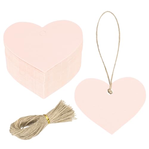 sourcing map 100Pcs Kraft Paper Gift Tags with String, 2.2 x 2.6 Inch Blank Hanging Labels Heart Shape Paper Labels Pink Gift Tags for Price Tags, Christmas, DIY Crafts